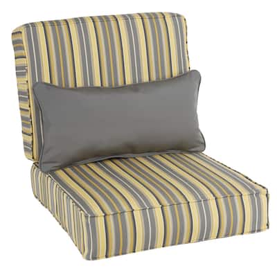 Oakley Sunbrella Striped Indoor/ Outdoor Corded Chair Cushion Set and Lumbar Pillow