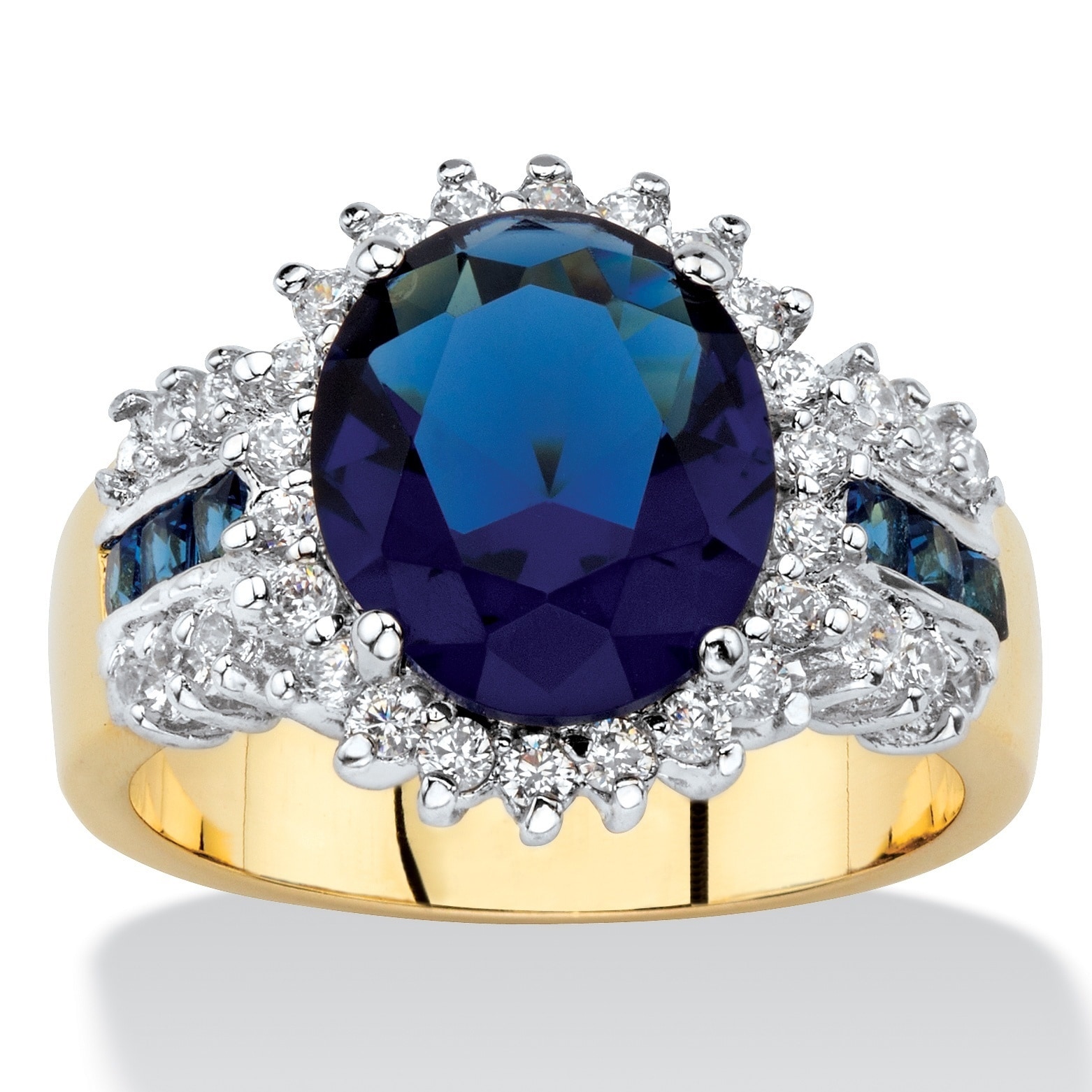 Palm Beach Jewelry 14K Yellow Gold Plated Oval Cut Cubic Zirconia Halo Ring