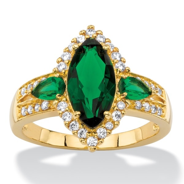 Color Fun 18k Yellow Goldplated 1/3ct TCW Marquise-cut Simulated Green Emerald and Cubic Z