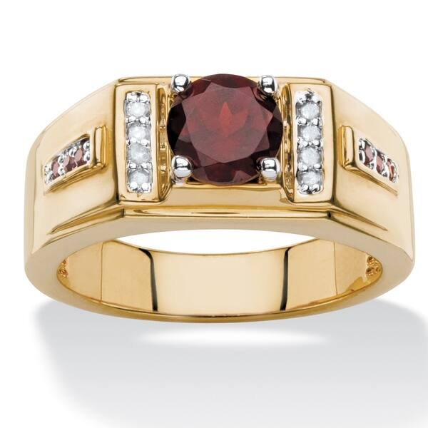 slide 1 of 3, Men's 1 3/4ct TCW Round Genuine Red Garnet and Diamond Accent Classic Ring 14k Yellow Gold 10
