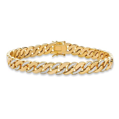 Men's Yellow Gold-Plated Curb-Link Bracelet (9mm), Genuine Diamond Accent 8.5"