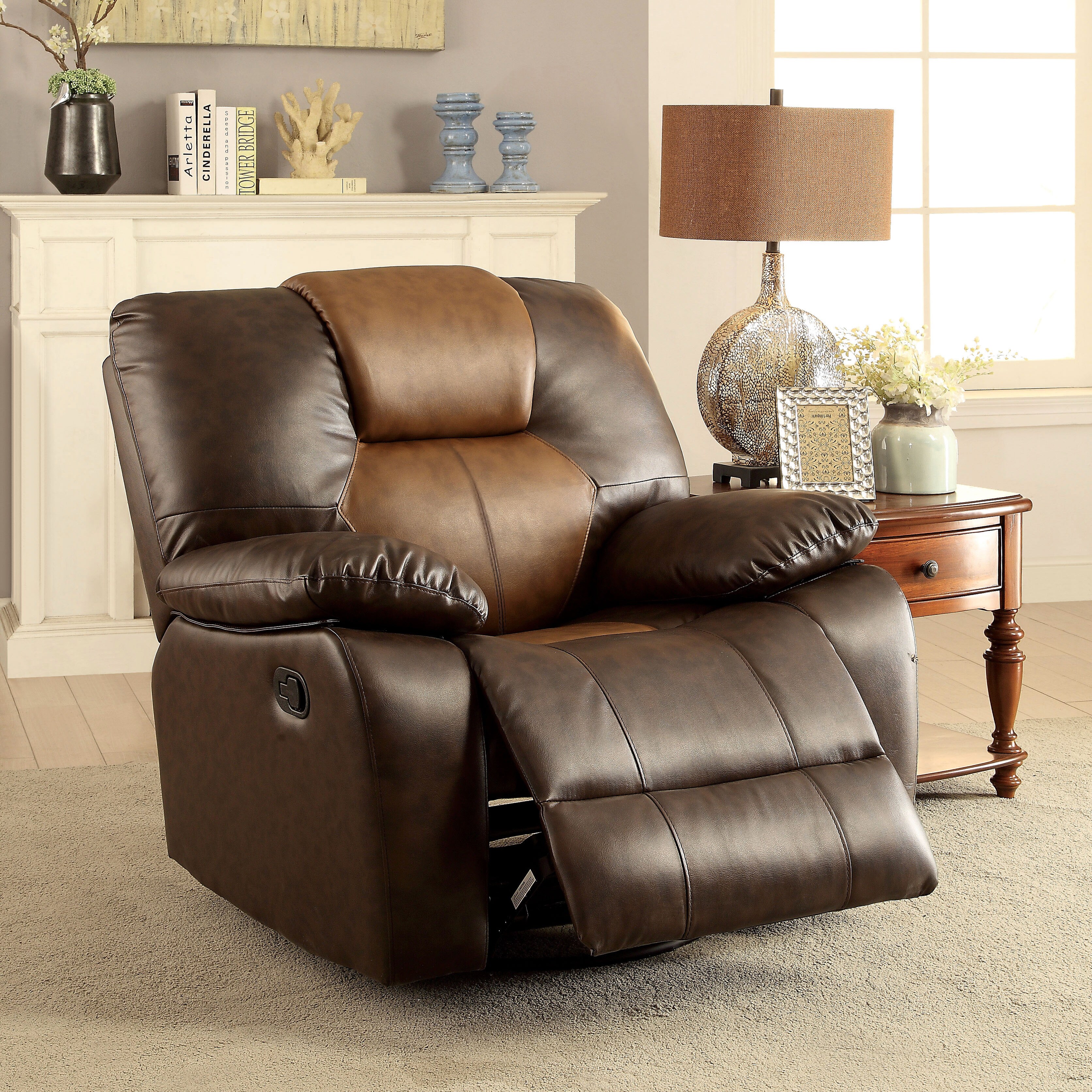 Furniture Of America Alco Transitional Brown Glider Recliner