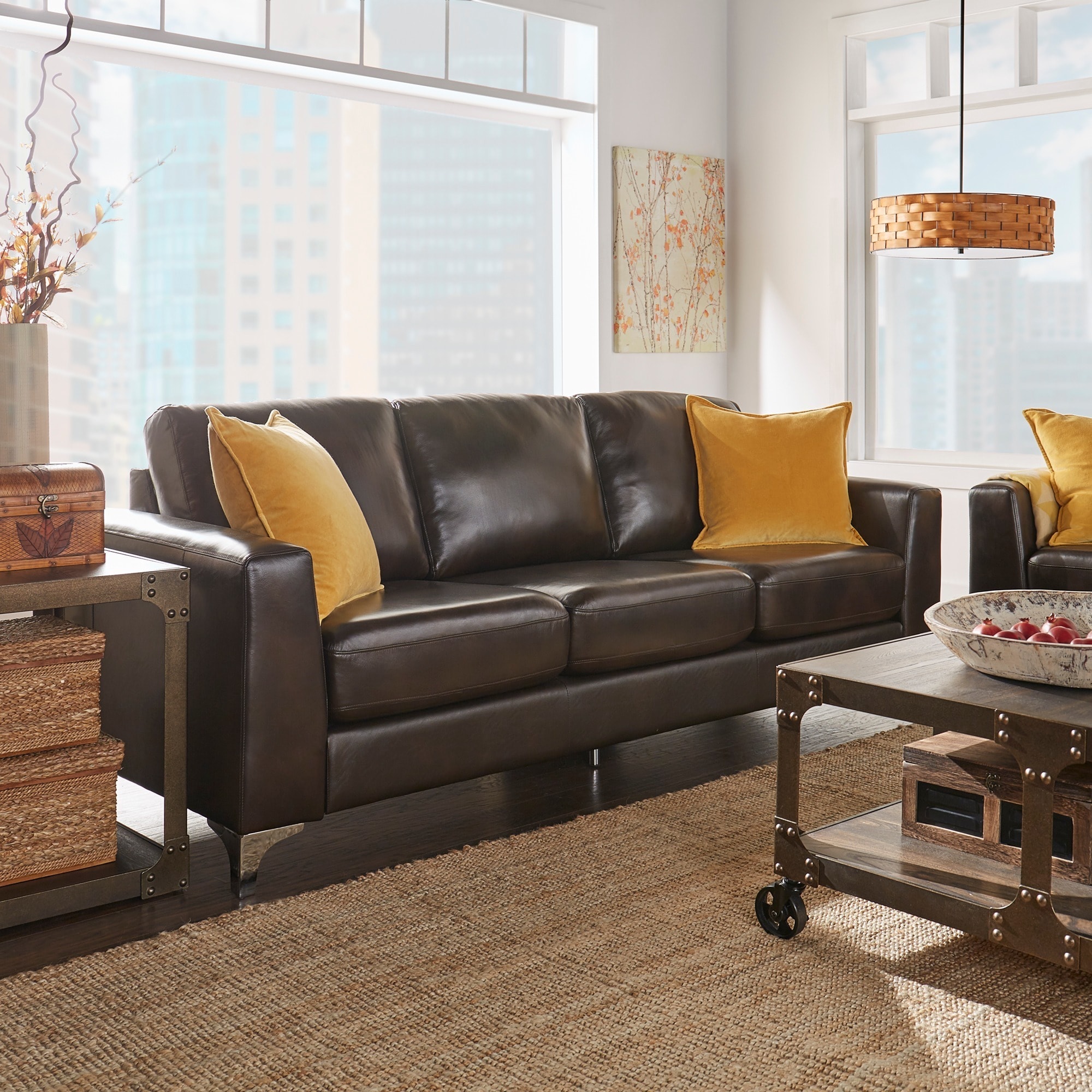 Shop Bastian Aniline Leather Dark Brown Sofa Inspire Q Modern