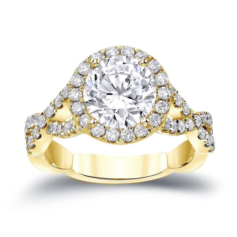 Auriya Twisted Split Shank 2 3/4ctw Halo Diamond Engagement Ring 14K Gold Certified