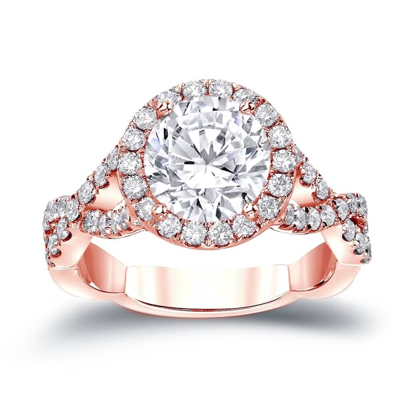 Auriya Twisted Split Shank 2 3/4ctw Halo Diamond Engagement Ring 14K Gold Certified