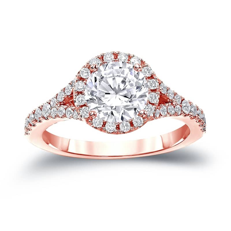 Auriya 2 carat TW Round Halo Diamond Engagement Ring 14K Gold Certified - 4 - Rose