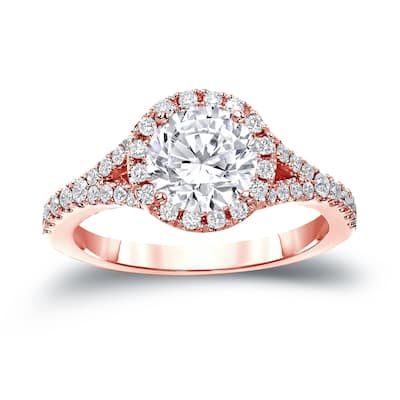 Auriya 2 carat TW Round Halo Diamond Engagement Ring 14K Gold Certified