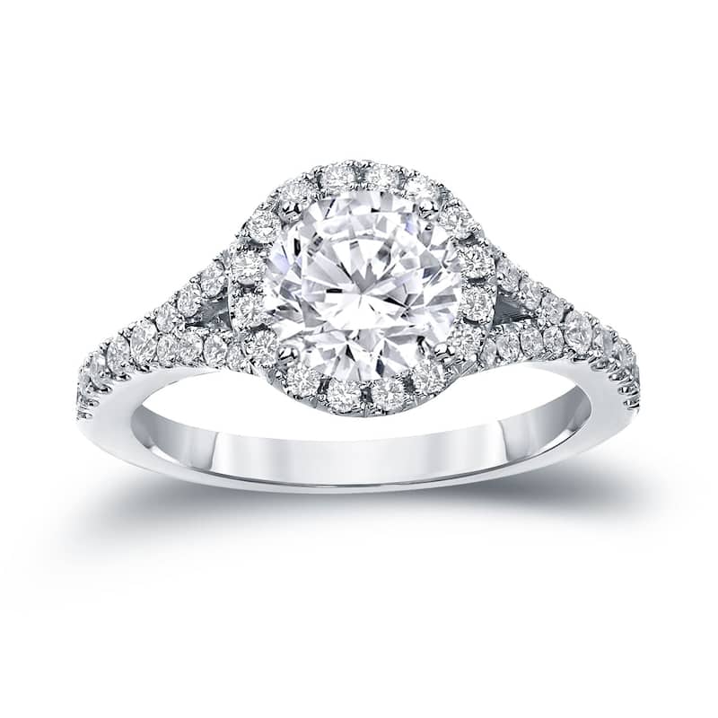 Auriya 2 carat TW Round Halo Diamond Engagement Ring 14K Gold Certified - 4 - White