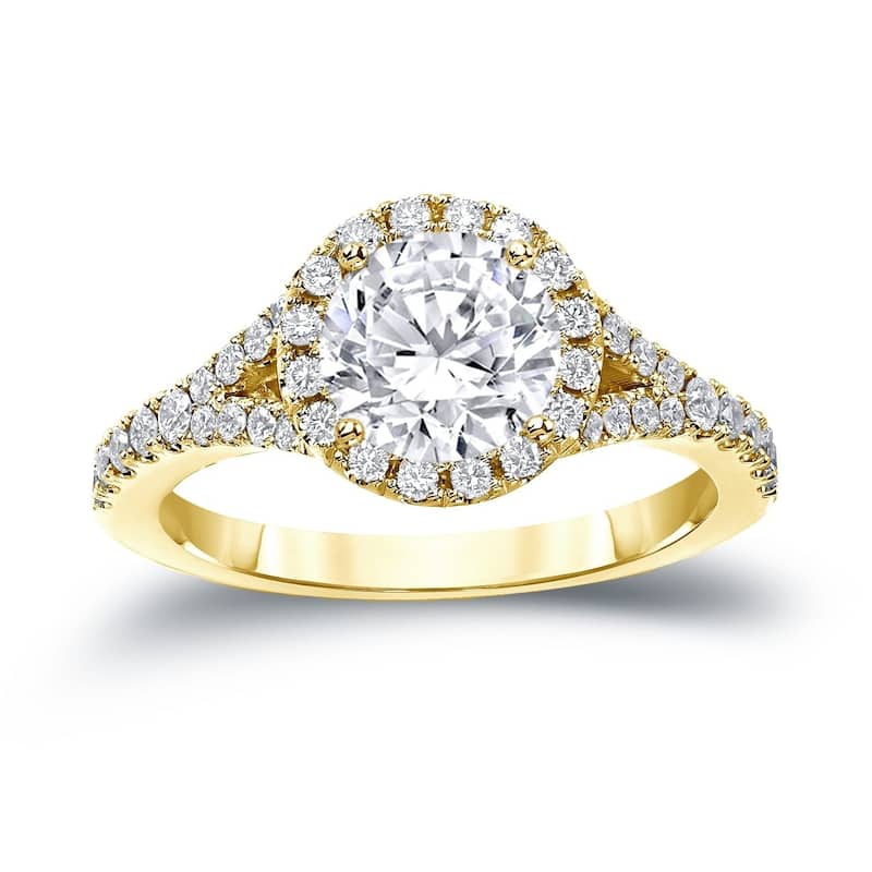 Auriya 2 carat TW Round Halo Diamond Engagement Ring 14K Gold Certified - 4.5 - Yellow