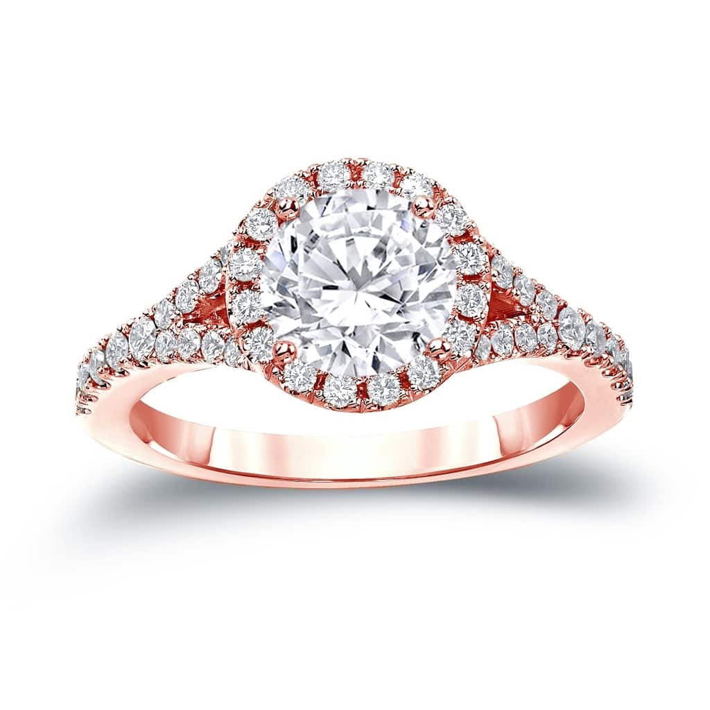 Auriya 2 carat TW Round Halo Diamond Engagement Ring 14K Gold Certified