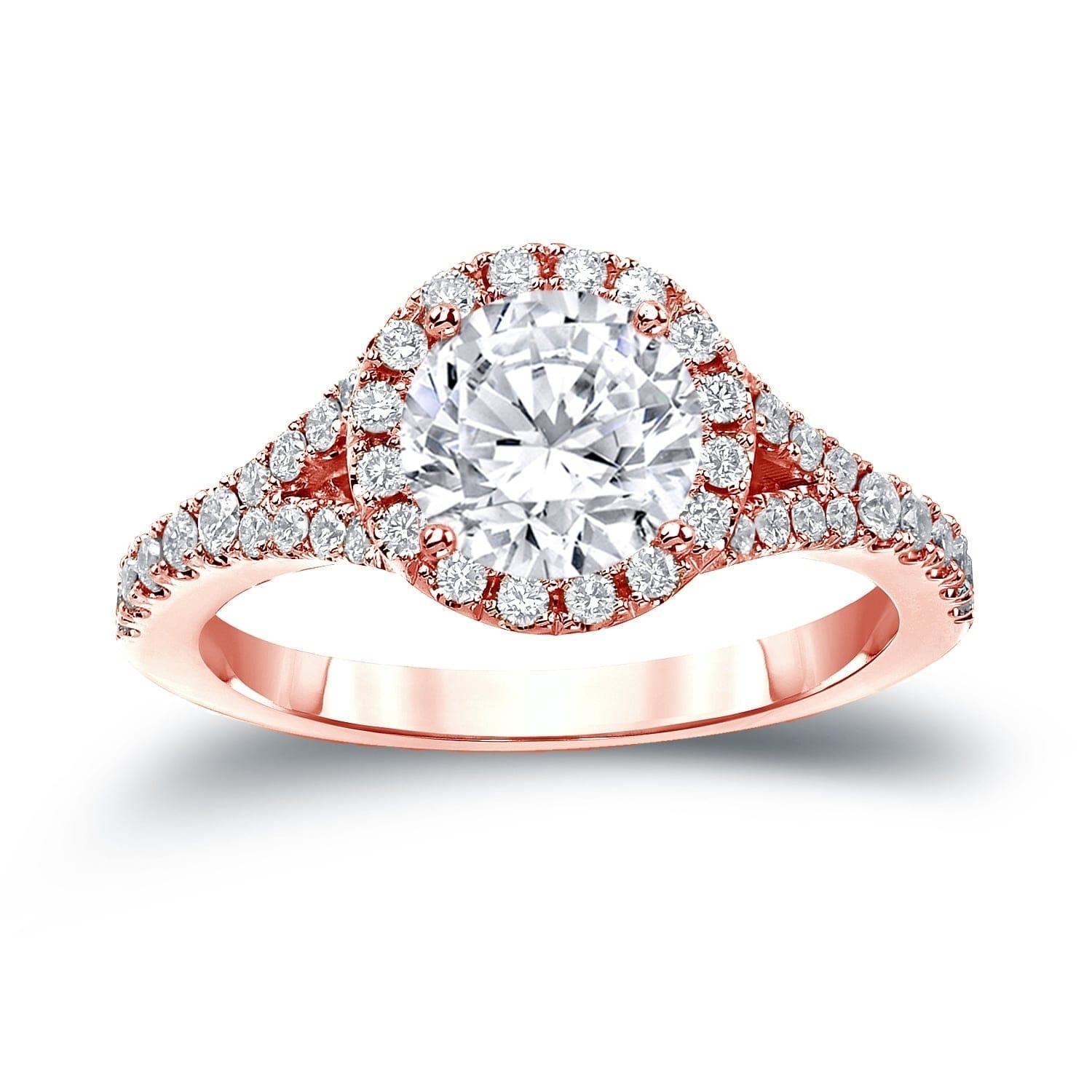 Auriya 2 carat TW Round Halo Diamond Engagement Ring 14K Gold Certified