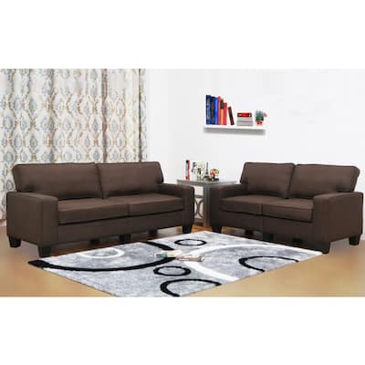 Leila Dark Brown Linen 2-Piece Sofa Set