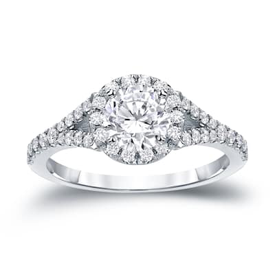 Auriya 1 1/2ctw Round Halo Diamond Engagement Ring 14k Gold Certified