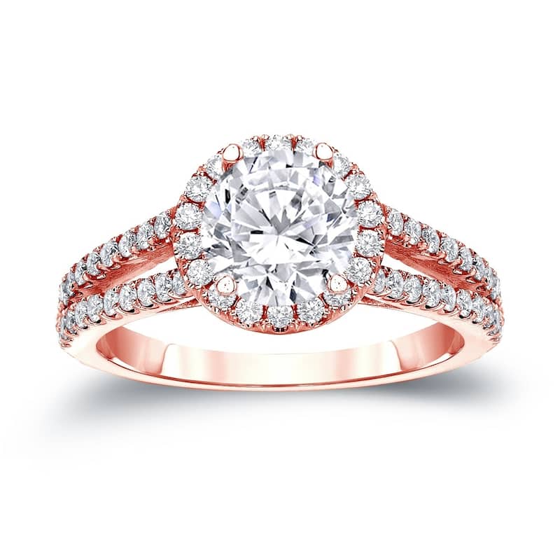 Auriya 1 1/3ctw Round Halo Diamond Engagement Ring 14k Gold Certified (H-I, SI1-SI2) - 4 - Rose