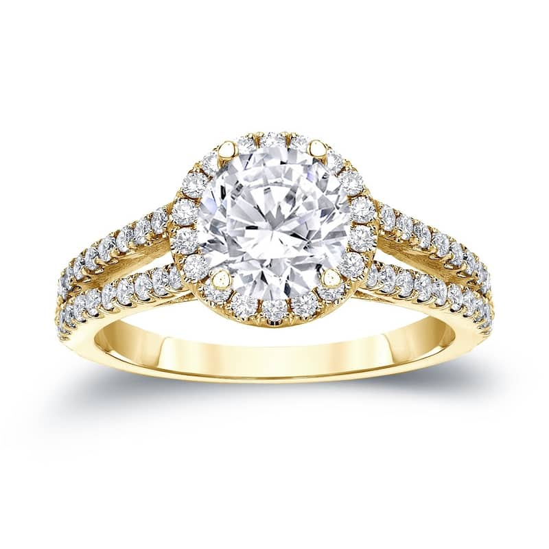 Auriya 1 1/3ctw Round Halo Diamond Engagement Ring 14k Gold Certified (H-I, SI1-SI2)