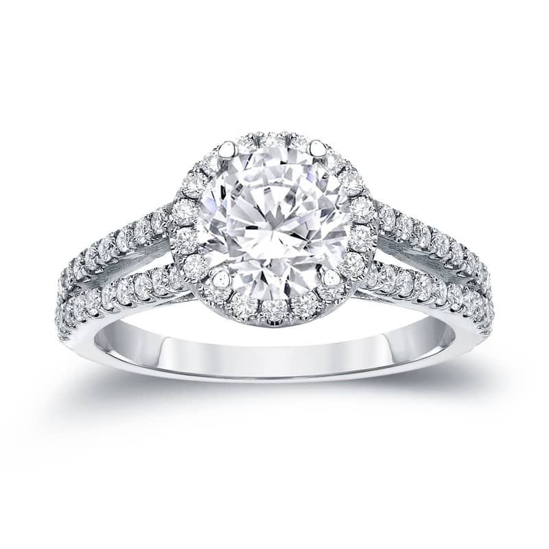 Auriya 1 1/3ctw Round Halo Diamond Engagement Ring 14k Gold Certified (H-I, SI1-SI2) - 4 - White