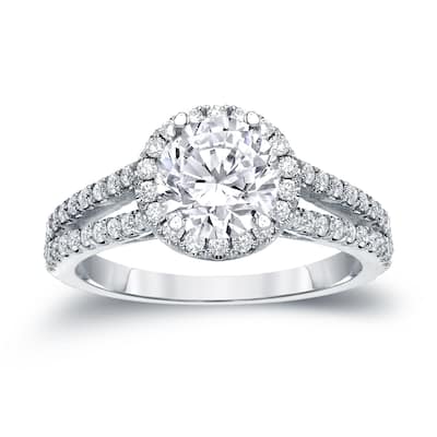 Auriya 1 1/3ctw Round Halo Diamond Engagement Ring 14k Gold Certified (H-I, SI1-SI2)