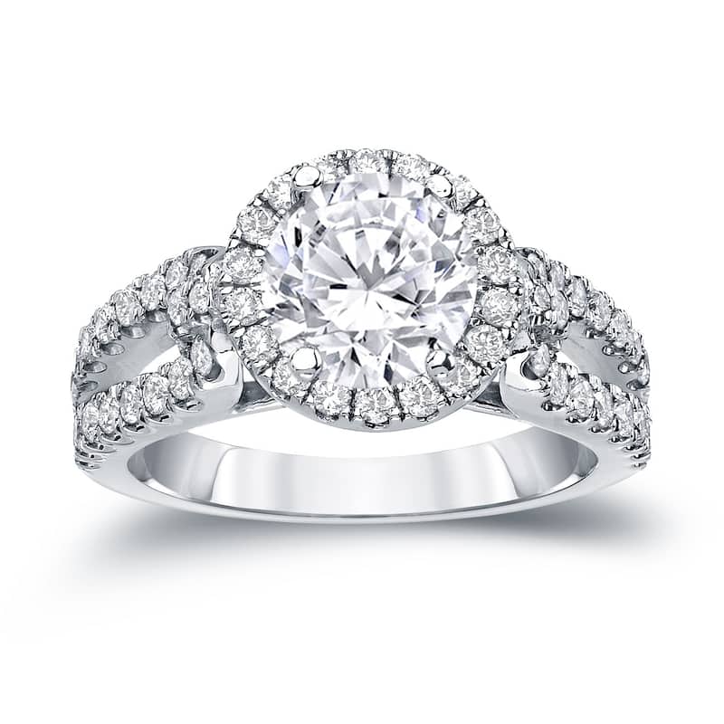 Auriya Modern 1 1/2ctw Round Halo Diamond Engagement Ring 14k Gold Certified (H-I, SI1-SI2)