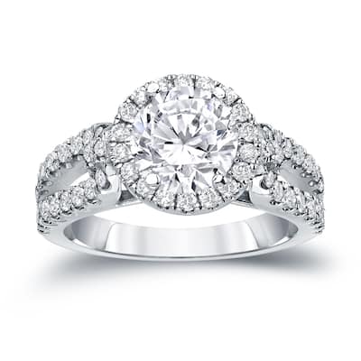 Auriya Modern 1 1/2ctw Round Halo Diamond Engagement Ring 14k Gold Certified (H-I, SI1-SI2)