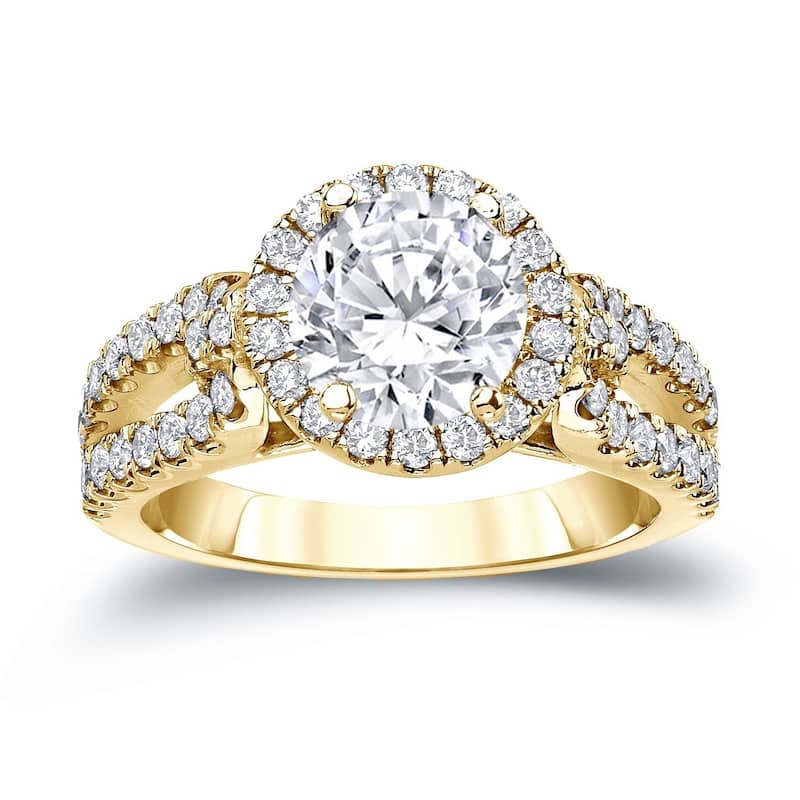 Auriya Modern 1 1/2ctw Round Halo Diamond Engagement Ring 14k Gold Certified (H-I, SI1-SI2)