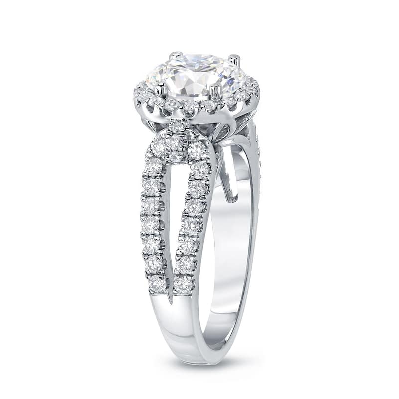 Auriya Modern 1 1/2ctw Round Halo Diamond Engagement Ring 14k Gold Certified (H-I, SI1-SI2)