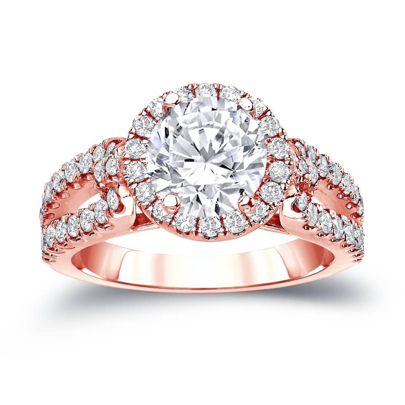 Auriya Modern 1 1/2ctw Round Halo Diamond Engagement Ring 14k Gold Certified (H-I, SI1-SI2)