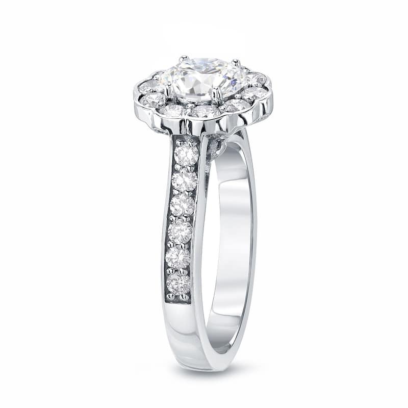 Auriya 1 3/4ctw Round Halo Diamond Engagement Ring 14K Gold Certified H-I, SI1-SI2