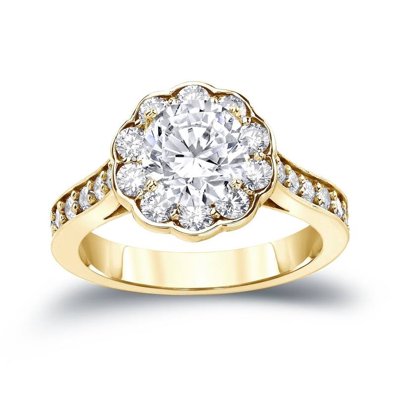 Auriya 1 3/4ctw Round Halo Diamond Engagement Ring 14K Gold Certified H-I, SI1-SI2 - 4.5 - Yellow