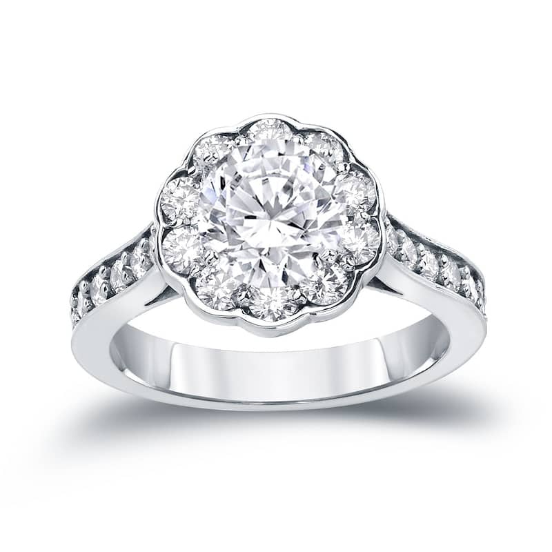 Auriya 1 3/4ctw Round Halo Diamond Engagement Ring 14K Gold Certified H-I, SI1-SI2 - 4 - White