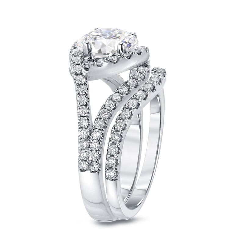 Auriya 14k Gold 1 7/8ctw Halo Diamond Engagement Ring Set Certified