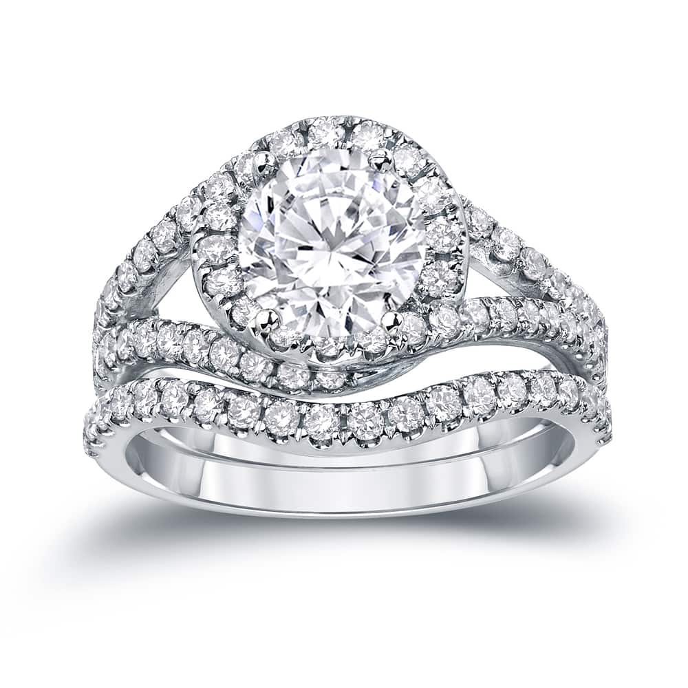Auriya 14k Gold 1 7/8ctw Halo Diamond Engagement Ring Set Certified