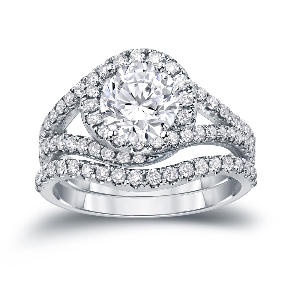 Auriya 14k Gold 1 7/8ctw Halo Diamond Engagement Ring Set Certified