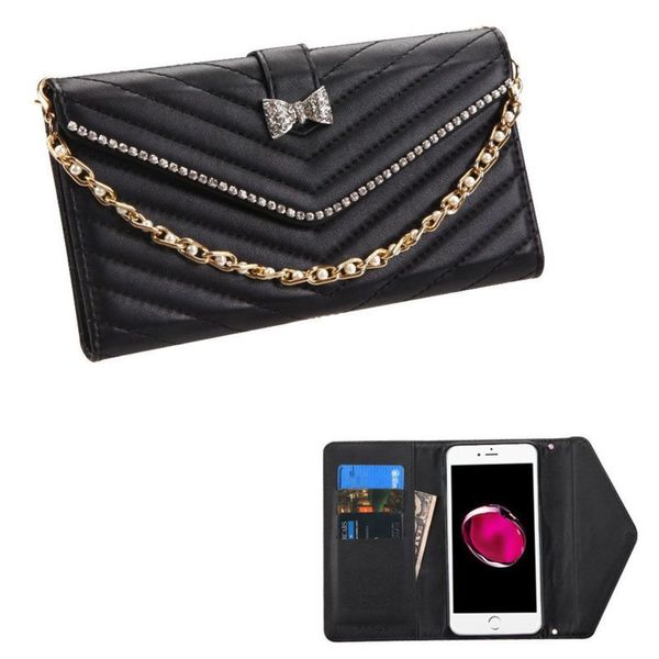 Insten Black Folio Flip Leather Wallet Flap Pouch Case Cover With Diamond Compatible Apple iPhone 7 Plus