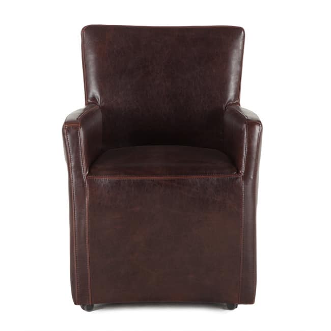 Paddy Brown Leather Wheeled Armchair