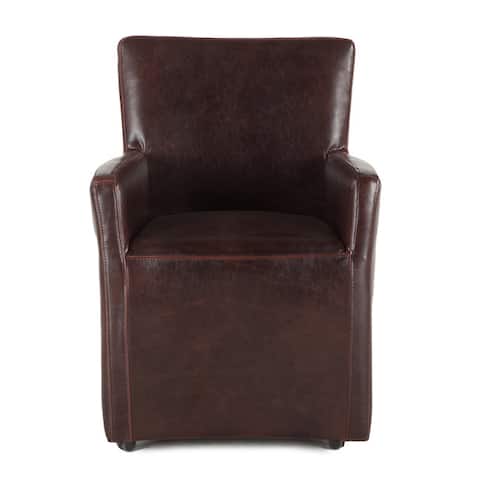Paddy Brown Leather Wheeled Armchair