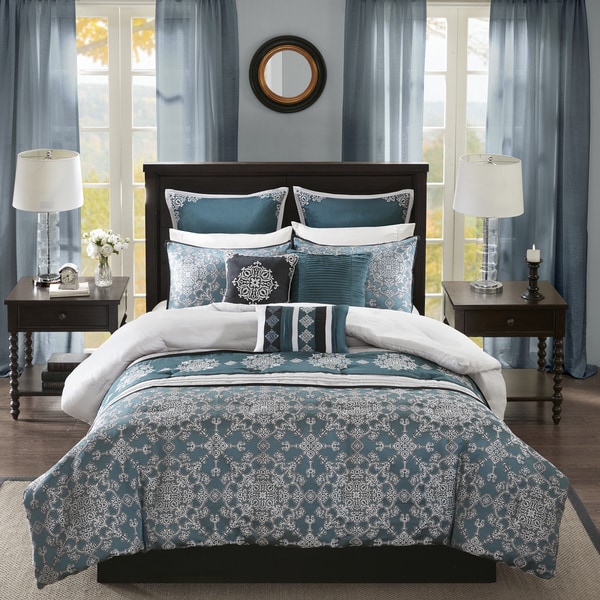 Madison Park Everett Teal 9 Piece Jacquard Comforter Set
