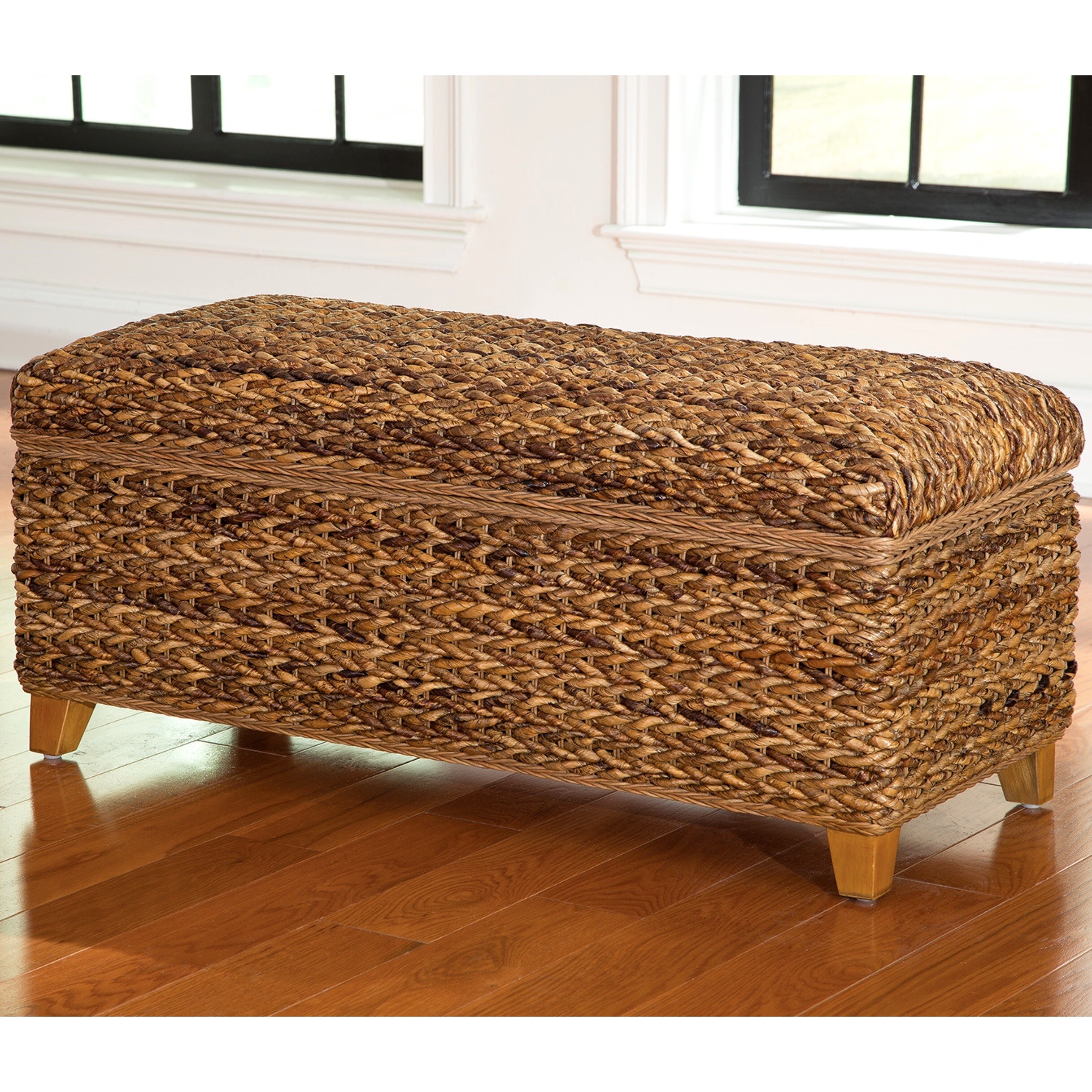 A line furniture modern country style hand woven banana leaf bed with storage ottoman bench discount