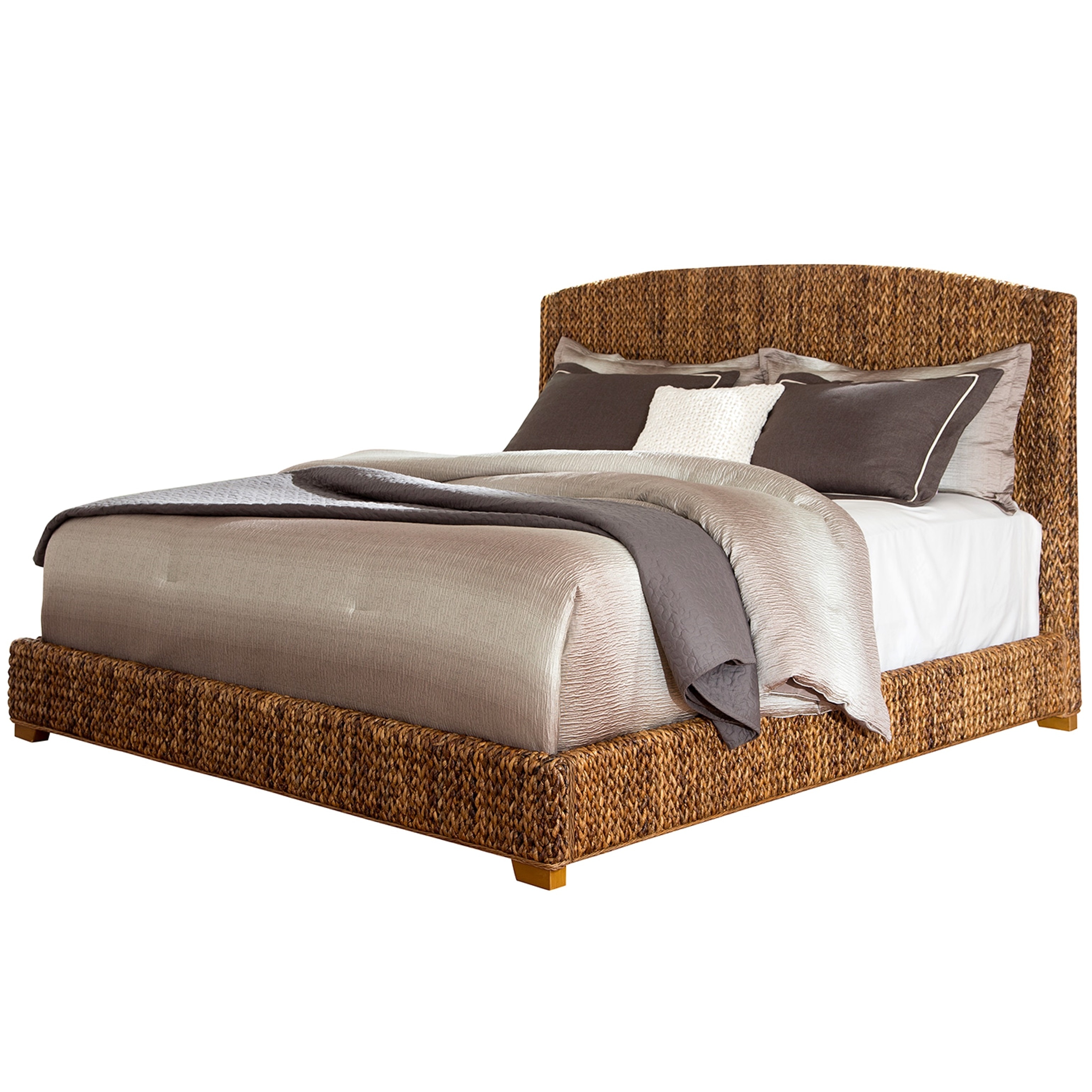 Modern Country Style Hand Woven Banana Leaf Bed with Storage Ottoman Bench