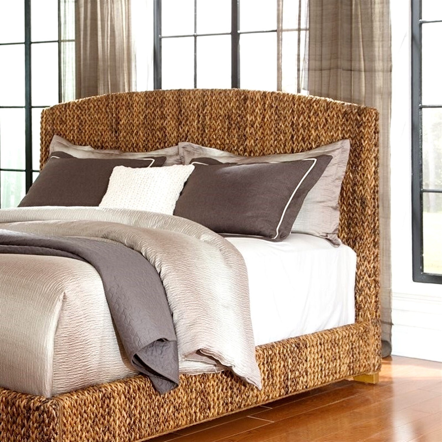 A line furniture modern country style hand woven banana leaf bed with storage ottoman bench discount