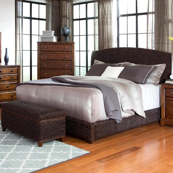 Modern Country Style Hand Woven Dark Brown Banana Leaf Bed With Modern Country Style Hand Woven Dark Brown Banana Leaf Bed With Storage Trunk