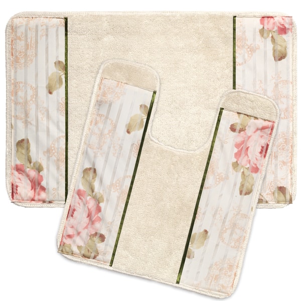 Shop Rose Print Beige Bathroom Rug And Contour Rug Set On Sale Overstock 14139460