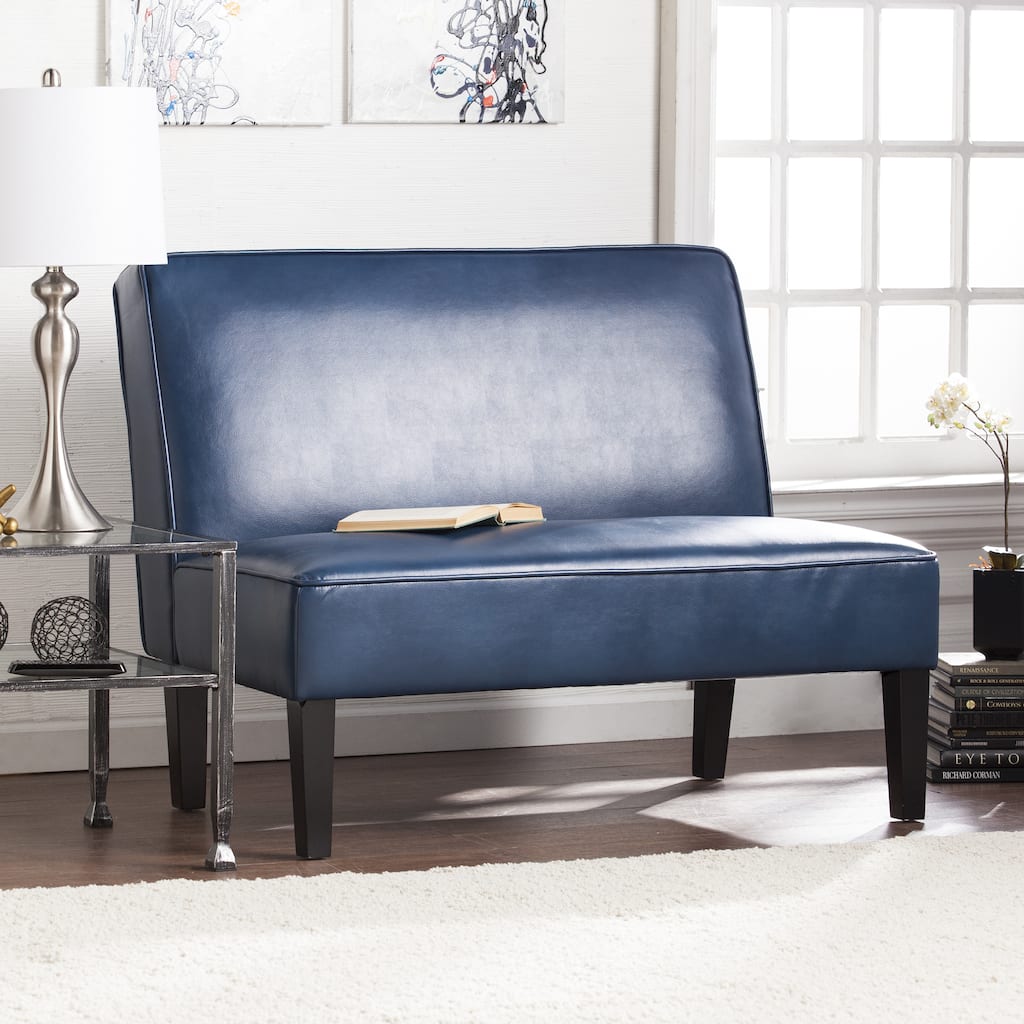 SEI Furniture Brookdale Faux Leather Settee Bench - Blanche Royal