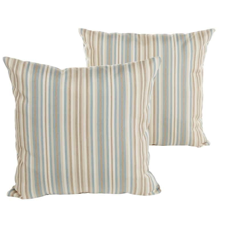Sunbrella Blue and Gold Striped Indoor/ Outdoor Square Knife Edge Pillow Set