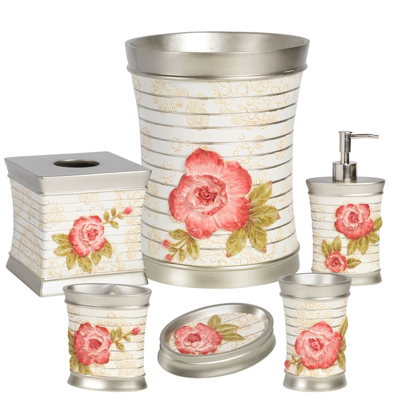 Pink Floral Bath Accessory Set or Separates