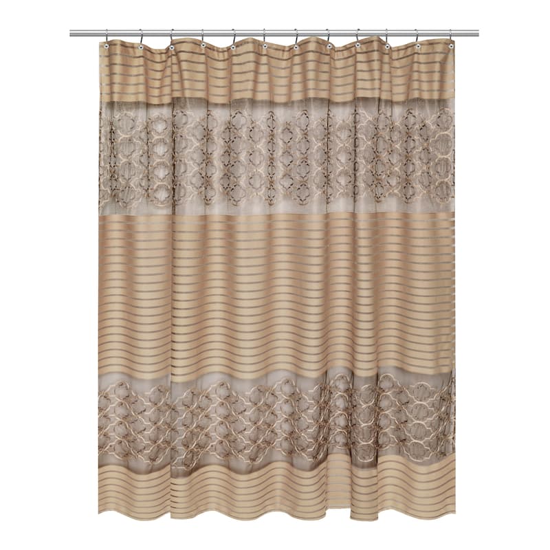 Gold Medallion Polyester Shower Curtain and Hooks Set