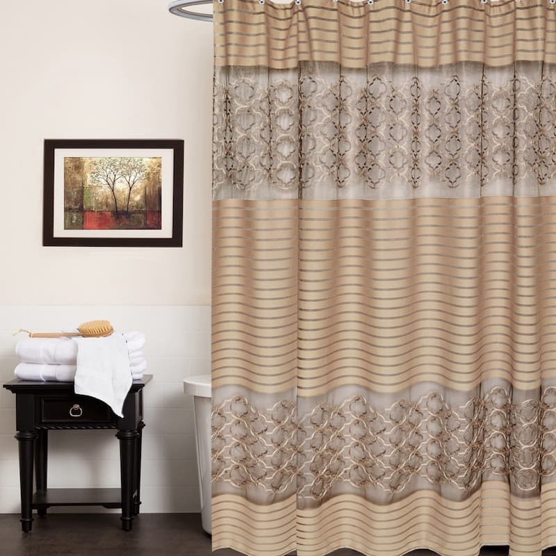 Gold Medallion Polyester Shower Curtain and Hooks Set