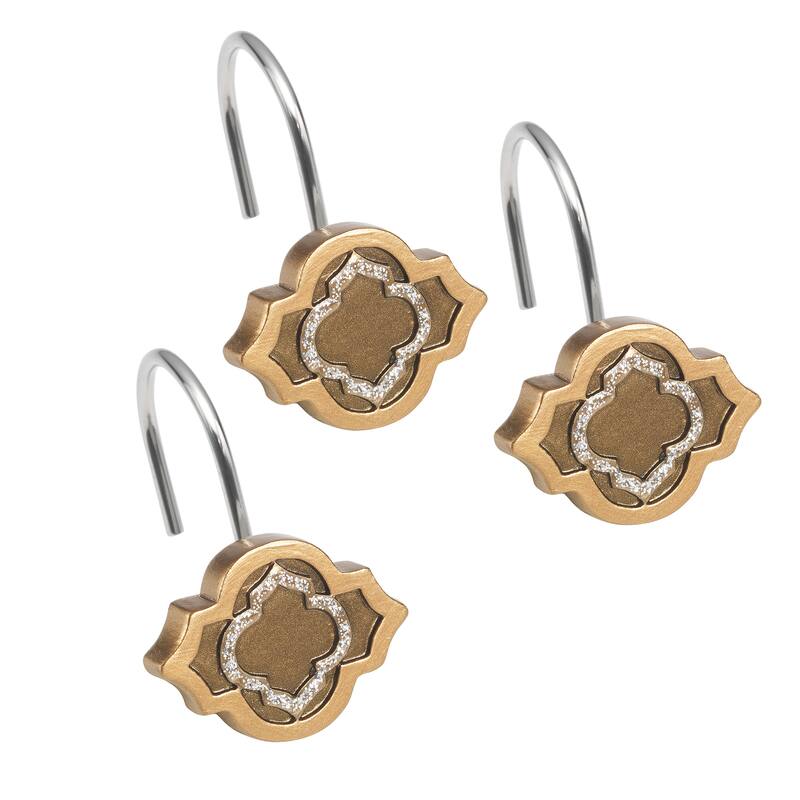 Gold Medallion Polyester Shower Curtain and Hooks Set