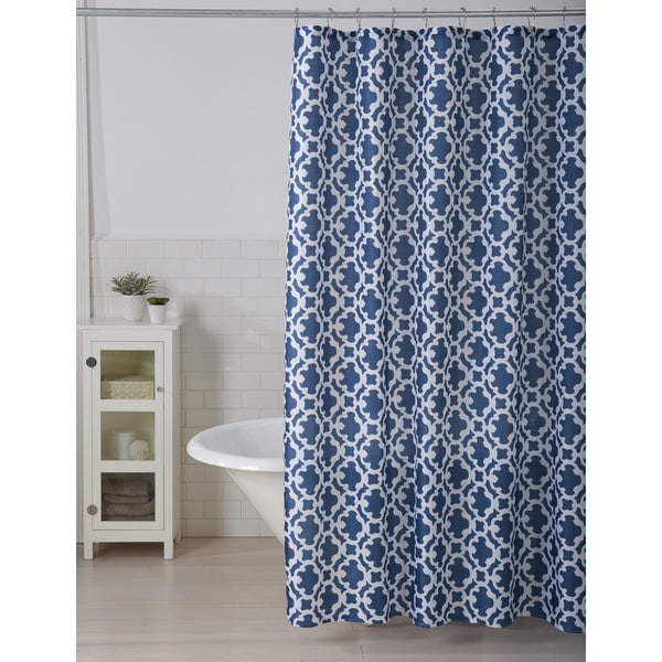 Leila Collection Printed Shower Curtain with Roller Hooks