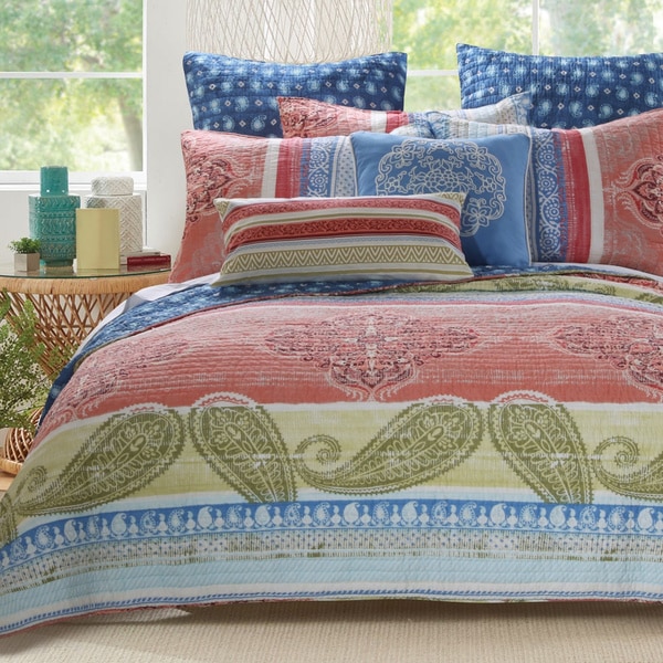 Barefoot Bungalow Hillsborough Coral 3-Piece Quilt Set