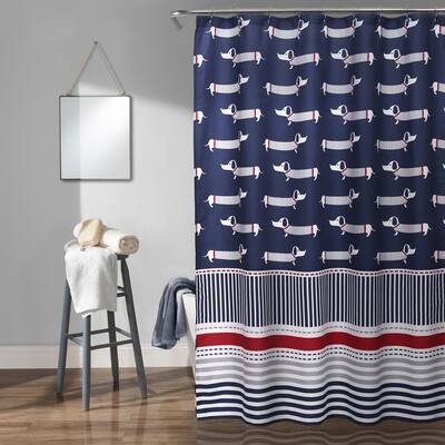 Lush Decor Sausage Dog Shower Curtain Navy